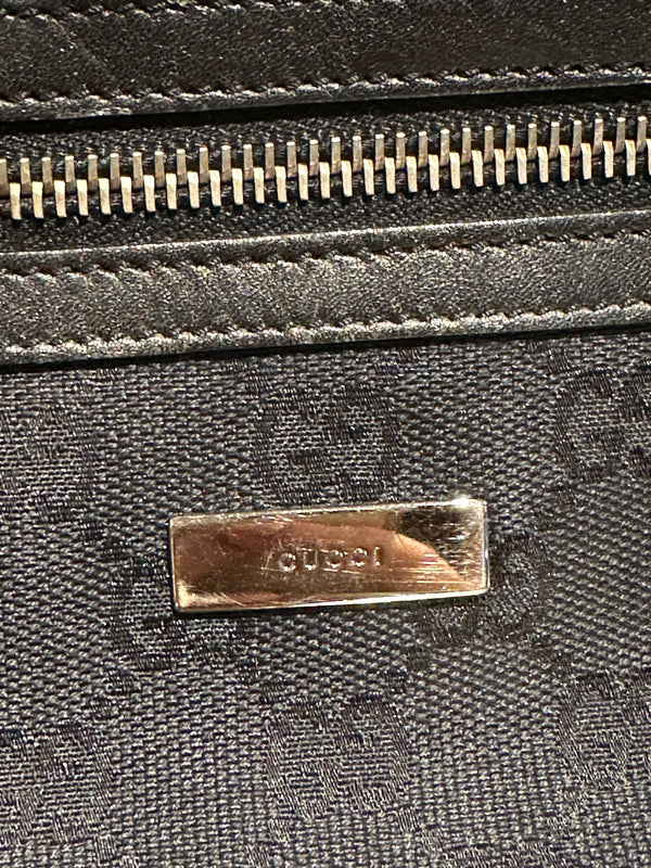 Gucci Vintage 1999 2002 GG Monogram Shoulder Bag Black Canvas Leather Trim Silver Tone Hardware