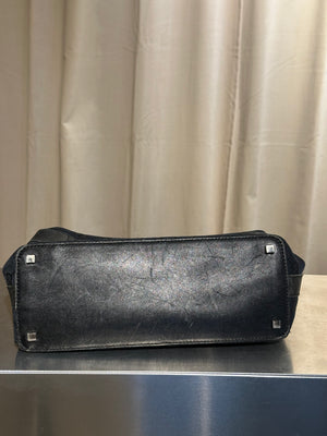 Gucci Vintage 1999 2002 GG Monogram Shoulder Bag Black Canvas Leather Trim Silver Tone Hardware
