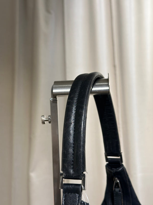 Gucci Vintage 1999 2002 GG Monogram Shoulder Bag Black Canvas Leather Trim Silver Tone Hardware
