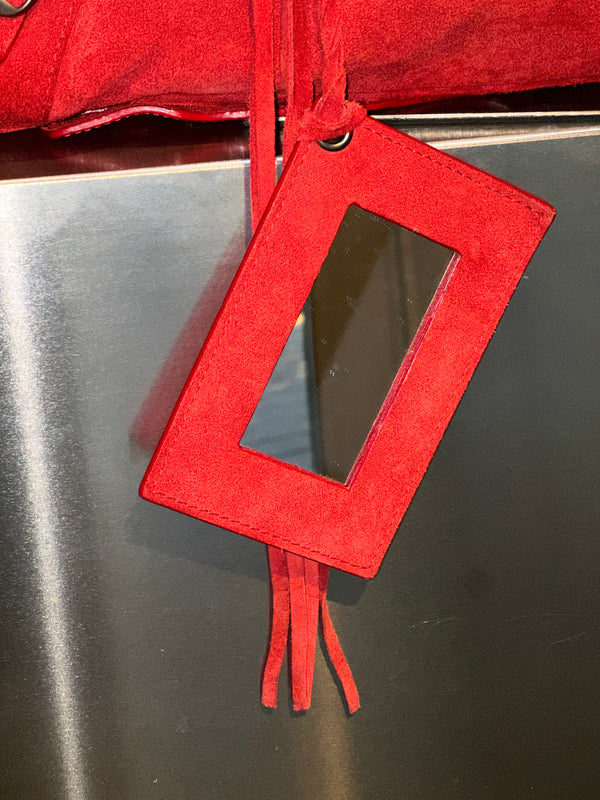 Balenciaga Vintage Suede Motocross Classic City Bag Red Suede Shoulder Bag Top Handle Silver Tone Hardware Archive