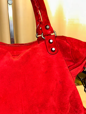 Balenciaga Vintage Suede Motocross Classic City Bag Red Suede Shoulder Bag Top Handle Silver Tone Hardware Archive
