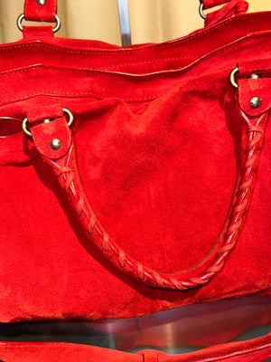 Balenciaga Vintage Suede Motocross Classic City Bag Red Suede Shoulder Bag Top Handle Silver Tone Hardware Archive