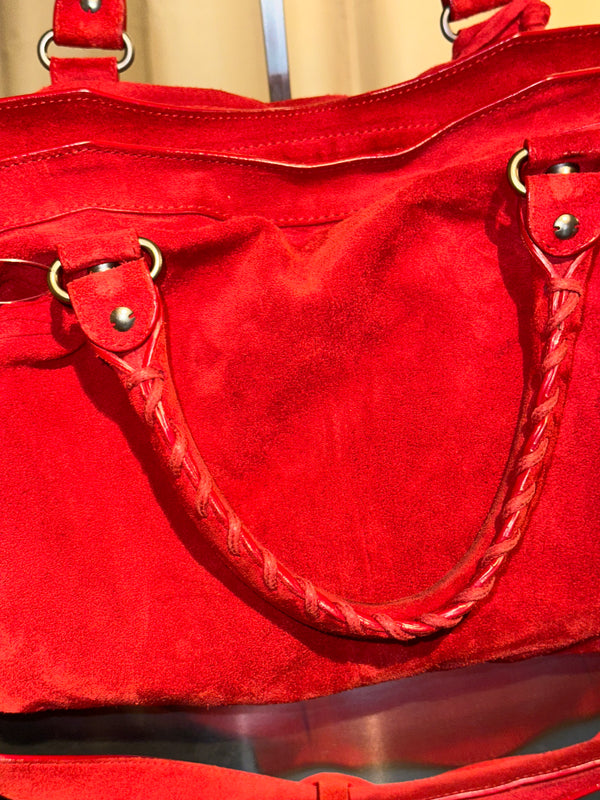 Balenciaga Vintage Suede Motocross Classic City Bag Red Suede Shoulder Bag Top Handle Silver Tone Hardware Archive