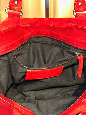 Balenciaga Vintage Suede Motocross Classic City Bag Red Suede Shoulder Bag Top Handle Silver Tone Hardware Archive