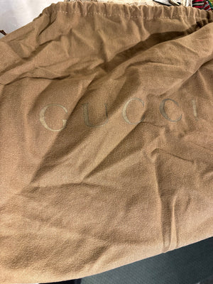 Gucci Vintage GG Canvas D Ring Tote Bag Beige Metallic Silver Leather Shoulder Bag Silver Tone Hardware