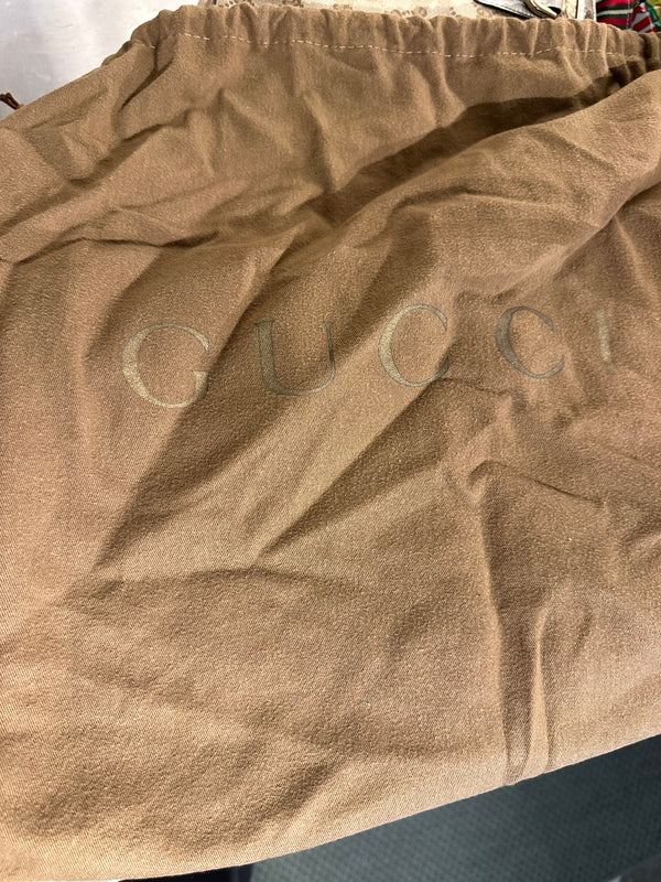 Gucci Vintage GG Canvas D Ring Tote Bag Beige Metallic Silver Leather Shoulder Bag Silver Tone Hardware