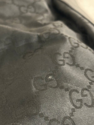 Gucci Vintage GG Monogram Canvas Hobo Shoulder Bag Black Leather Trim Silver Tone Hardware
