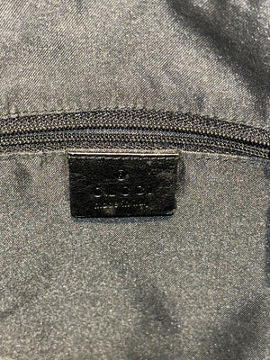 Gucci Vintage GG Monogram Canvas Hobo Shoulder Bag Black Leather Trim Silver Tone Hardware