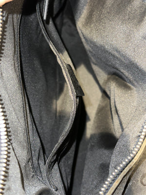 Gucci Vintage GG Monogram Canvas Hobo Shoulder Bag Black Leather Trim Silver Tone Hardware