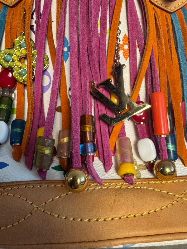 Louis Vuitton x Takashi Murakami Fringe Bucket Bag M40109 White Multicolor S/S 2006 Charm Vintage Monogram Collectors Western Tassel Boho Chic