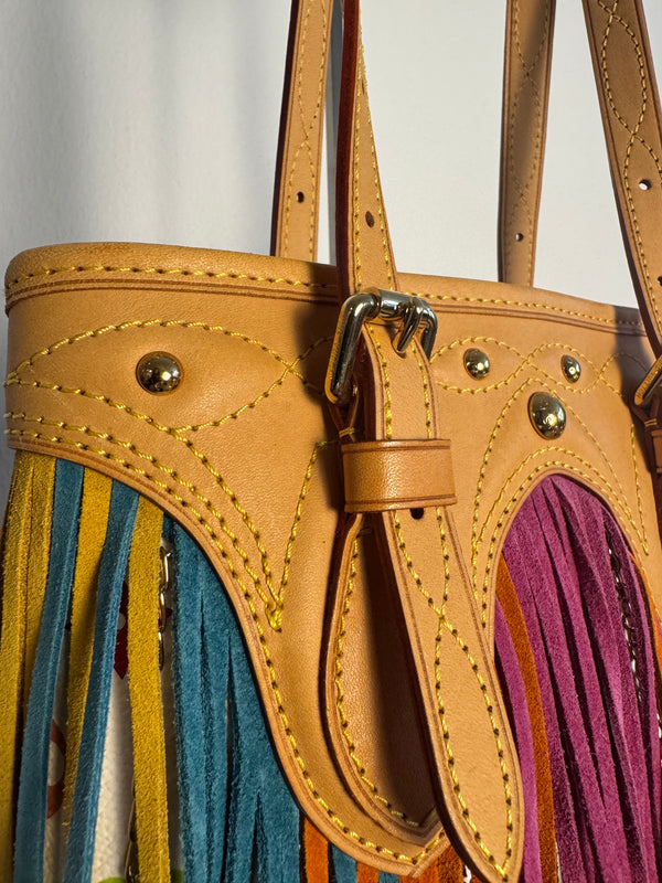 Louis Vuitton x Takashi Murakami Fringe Bucket Bag M40109 White Multicolor S/S 2006 Charm Vintage Monogram Collectors Western Tassel Boho Chic