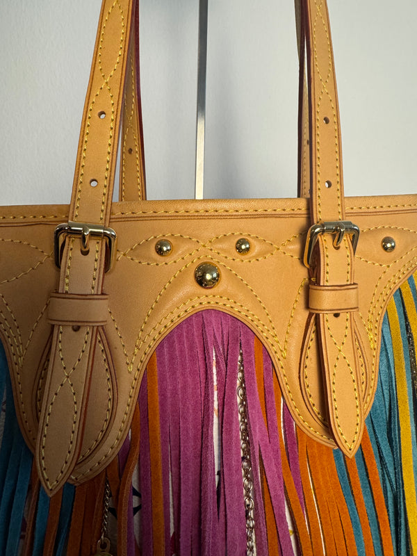 Louis Vuitton x Takashi Murakami Fringe Bucket Bag M40109 White Multicolor S/S 2006 Charm Vintage Monogram Collectors Western Tassel Boho Chic