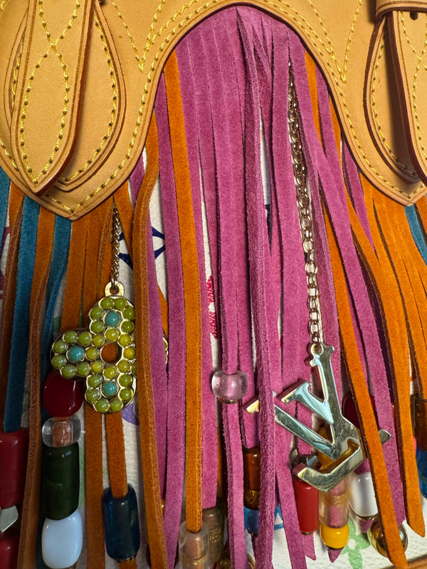 Louis Vuitton x Takashi Murakami Fringe Bucket Bag M40109 White Multicolor S/S 2006 Charm Vintage Monogram Collectors Western Tassel Boho Chic