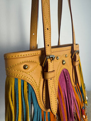 Louis Vuitton x Takashi Murakami Fringe Bucket Bag M40109 White Multicolor S/S 2006 Charm Vintage Monogram Collectors Western Tassel Boho Chic