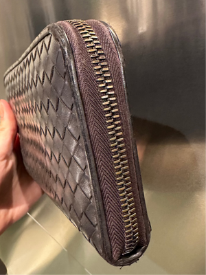 Bottega Veneta Vintage Brown Intrecciato Woven Leather Zip-Around Continental Wallet