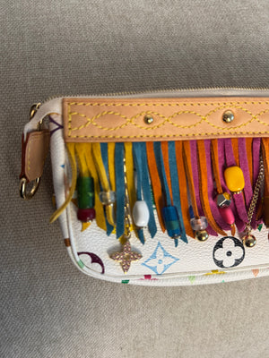Louis Vuitton x Takashi Murakami Fringe Bucket Bag M40109 White Multicolor S/S 2006 Charm Vintage Monogram Collectors Western Tassel Boho Chic