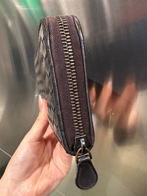 Bottega Veneta Vintage Brown Intrecciato Woven Leather Zip-Around Continental Wallet