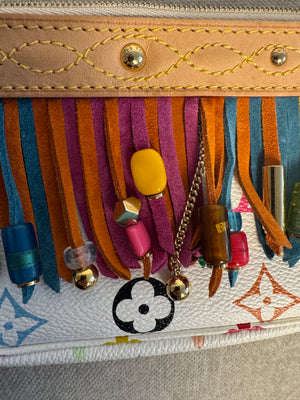 Louis Vuitton x Takashi Murakami Fringe Bucket Bag M40109 White Multicolor S/S 2006 Charm Vintage Monogram Collectors Western Tassel Boho Chic