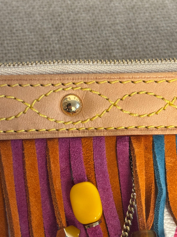Louis Vuitton x Takashi Murakami Fringe Bucket Bag M40109 White Multicolor S/S 2006 Charm Vintage Monogram Collectors Western Tassel Boho Chic