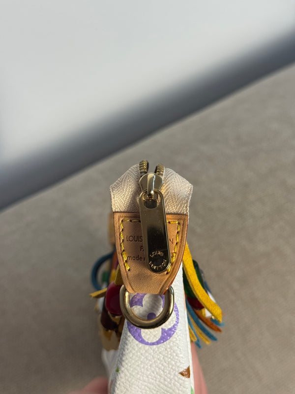 Louis Vuitton x Takashi Murakami Fringe Bucket Bag M40109 White Multicolor S/S 2006 Charm Vintage Monogram Collectors Western Tassel Boho Chic