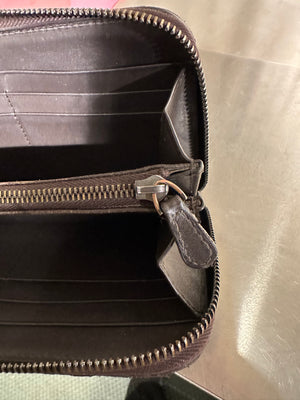 Bottega Veneta Vintage Brown Intrecciato Woven Leather Zip-Around Continental Wallet