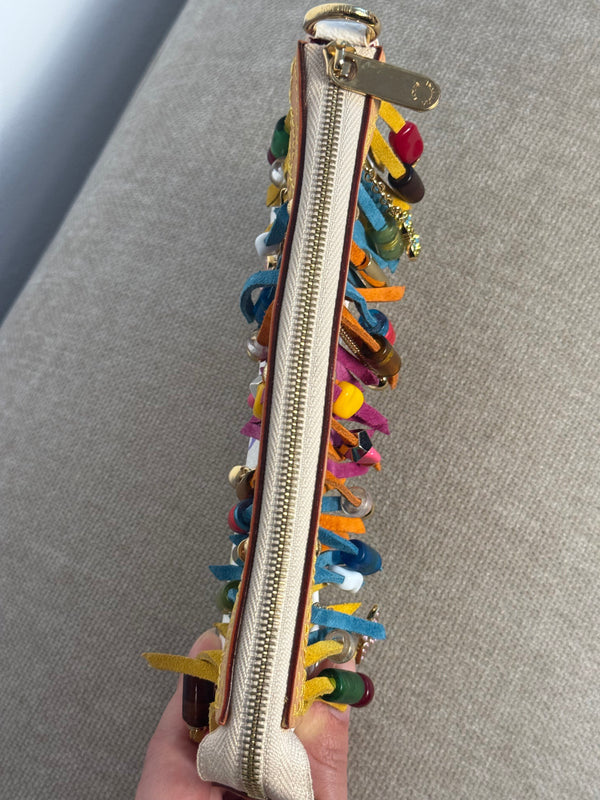 Louis Vuitton x Takashi Murakami Fringe Bucket Bag M40109 White Multicolor S/S 2006 Charm Vintage Monogram Collectors Western Tassel Boho Chic