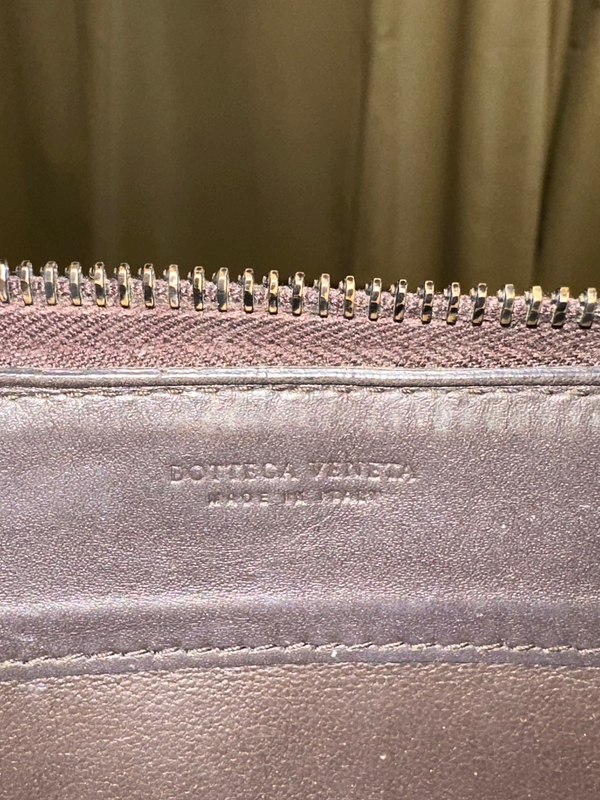 Bottega Veneta Vintage Brown Intrecciato Woven Leather Zip-Around Continental Wallet