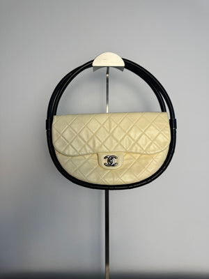 Chanel Iconic S/S 2013 Karl Lagerfeld Hula Hoop White CC flap Black trim Quilted Calfskin Mini