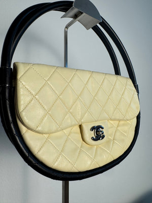 Chanel Iconic S/S 2013 Karl Lagerfeld Hula Hoop White CC flap Black trim Quilted Calfskin Mini