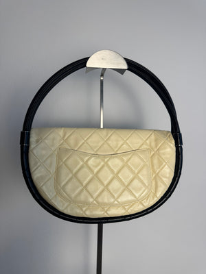 Chanel Iconic S/S 2013 Karl Lagerfeld Hula Hoop White CC flap Black trim Quilted Calfskin Mini
