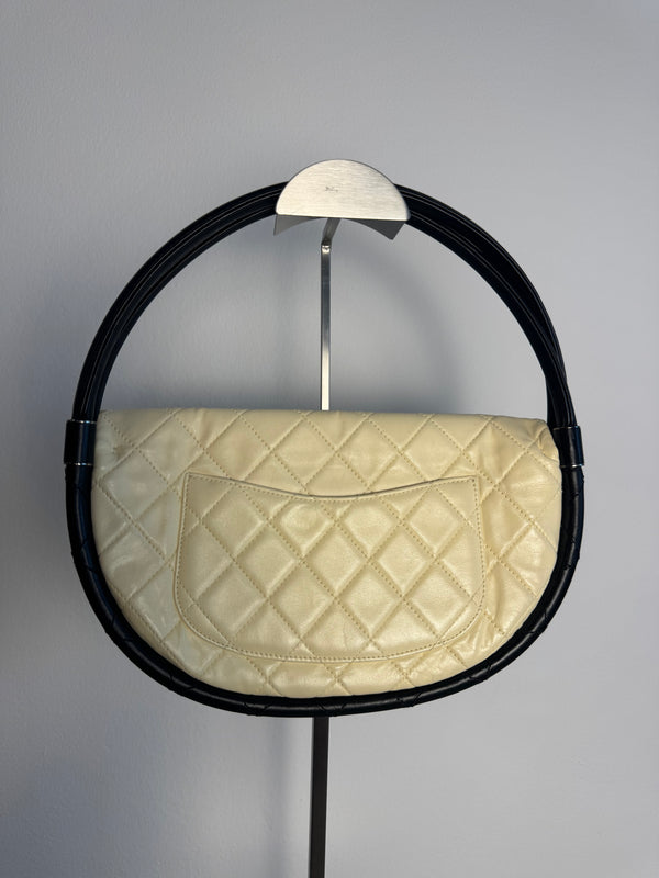 Chanel Iconic S/S 2013 Karl Lagerfeld Hula Hoop White CC flap Black trim Quilted Calfskin Mini