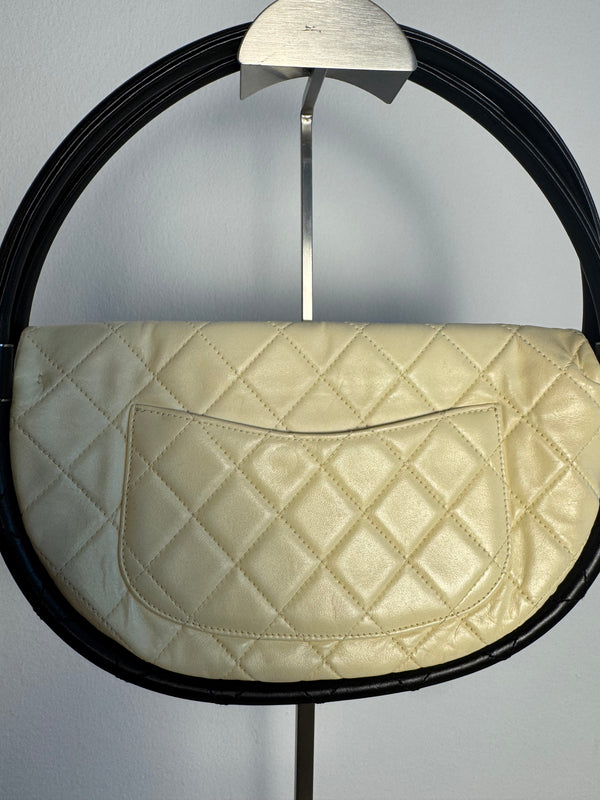 Chanel Iconic S/S 2013 Karl Lagerfeld Hula Hoop White CC flap Black trim Quilted Calfskin Mini