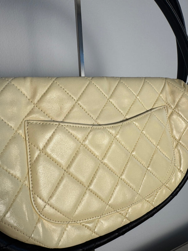 Chanel Iconic S/S 2013 Karl Lagerfeld Hula Hoop White CC flap Black trim Quilted Calfskin Mini