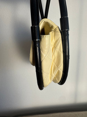 Chanel Iconic S/S 2013 Karl Lagerfeld Hula Hoop White CC flap Black trim Quilted Calfskin Mini