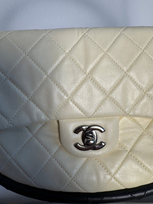 Chanel Iconic S/S 2013 Karl Lagerfeld Hula Hoop White CC flap Black trim Quilted Calfskin Mini