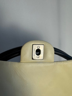 Chanel Iconic S/S 2013 Karl Lagerfeld Hula Hoop White CC flap Black trim Quilted Calfskin Mini