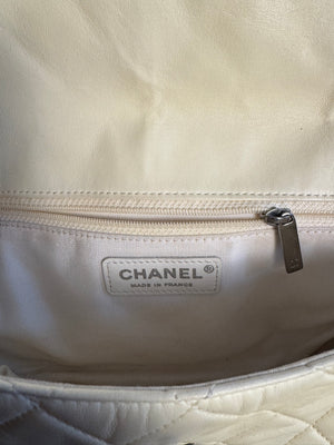 Chanel Iconic S/S 2013 Karl Lagerfeld Hula Hoop White CC flap Black trim Quilted Calfskin Mini