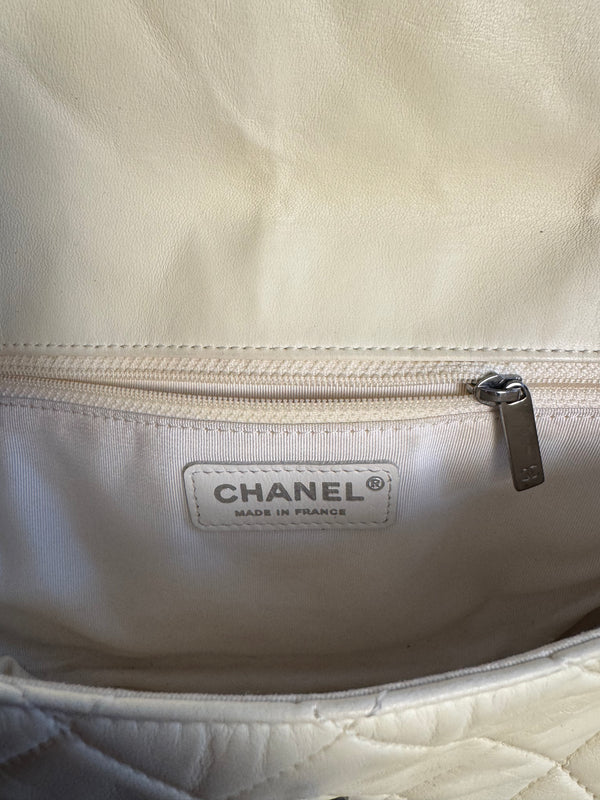 Chanel Iconic S/S 2013 Karl Lagerfeld Hula Hoop White CC flap Black trim Quilted Calfskin Mini
