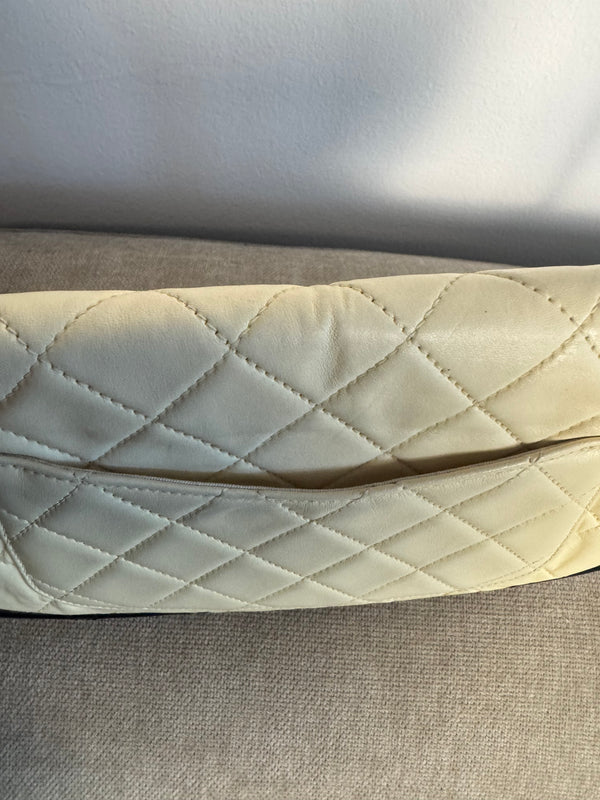Chanel Iconic S/S 2013 Karl Lagerfeld Hula Hoop White CC flap Black trim Quilted Calfskin Mini