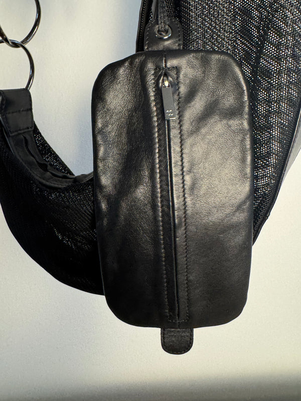 Chanel Black Mesh Hobo Bag Ruthenium Hardware Chain Link Fringe Tassel 2003/2004 Karl Lagerfeld CC Coco Mark Black Monochrome `Chanel' Spell out