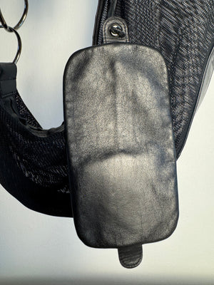 Chanel Black Mesh Hobo Bag Ruthenium Hardware Chain Link Fringe Tassel 2003/2004 Karl Lagerfeld CC Coco Mark Black Monochrome `Chanel' Spell out