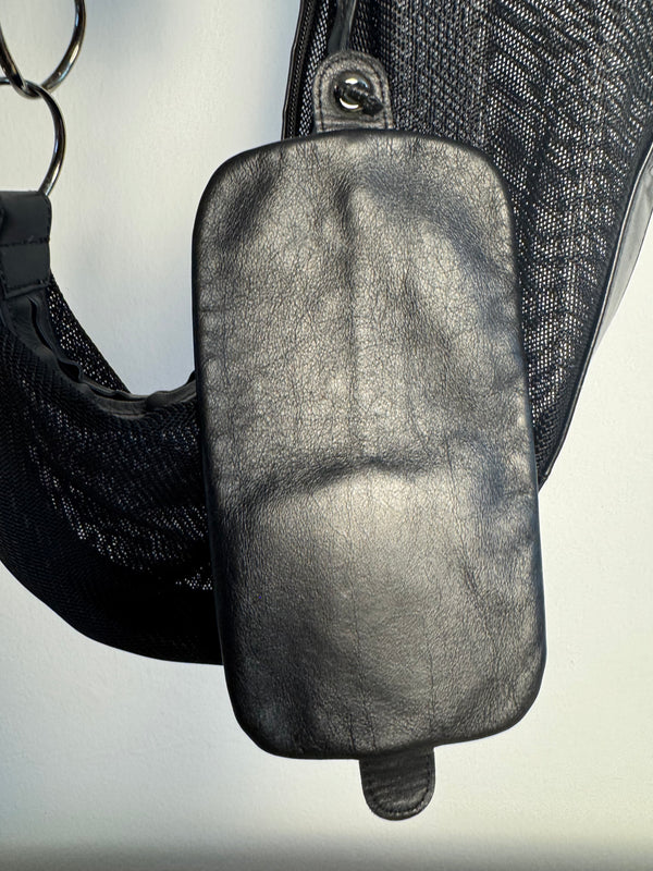 Chanel Black Mesh Hobo Bag Ruthenium Hardware Chain Link Fringe Tassel 2003/2004 Karl Lagerfeld CC Coco Mark Black Monochrome `Chanel' Spell out