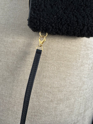 Chanel 2023 Shearling Trim Quilted Small 22 Lambskin Hobo Bag Black Gold Leather CC Coco Mark Chain Strap