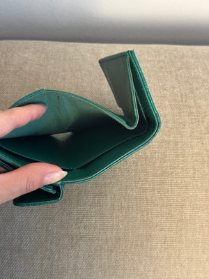 Chanel Purse Emerald Green Quilted Caviar Leather Classic Flap Card Holder CC Coco Mark Trifold with Gold Hardware