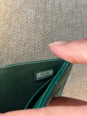 Chanel Purse Emerald Green Quilted Caviar Leather Classic Flap Card Holder CC Coco Mark Trifold with Gold Hardware