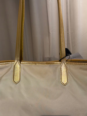 Prada Beige Tessuto Nylon and Saffiano Leather Tote Bag Gold-Tone Hardware