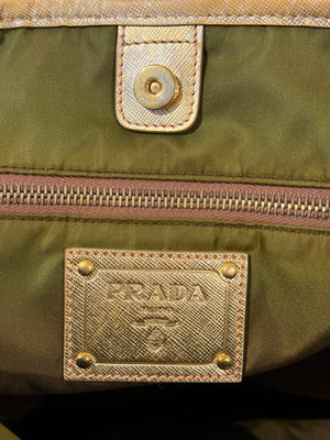 Prada Beige Tessuto Nylon and Saffiano Leather Tote Bag Gold-Tone Hardware