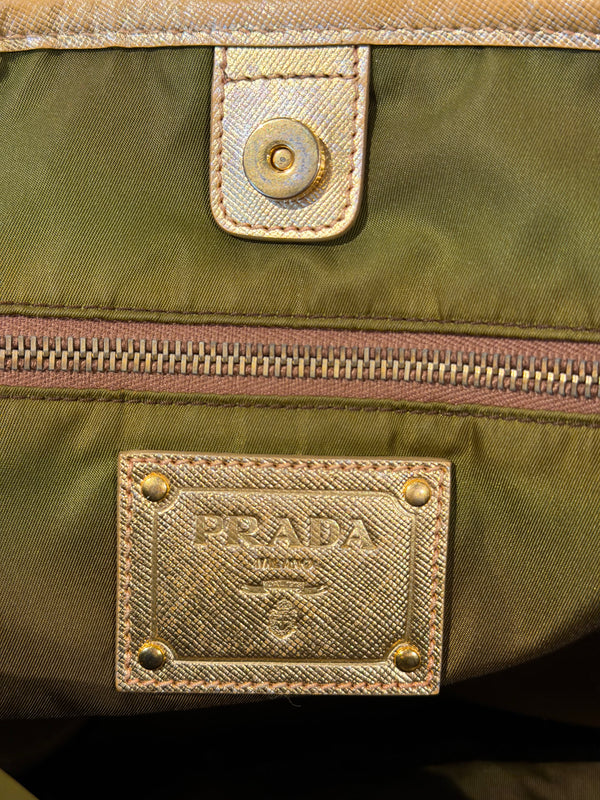 Prada Beige Tessuto Nylon and Saffiano Leather Tote Bag Gold-Tone Hardware