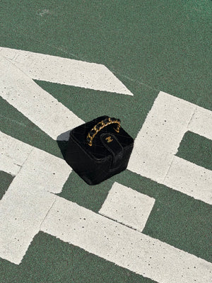 Chanel Vintage Mini Square Top Handle Vanity Box Black Ponyhair Quilted CC cocomark Lagerfeld 3 series 1994/96