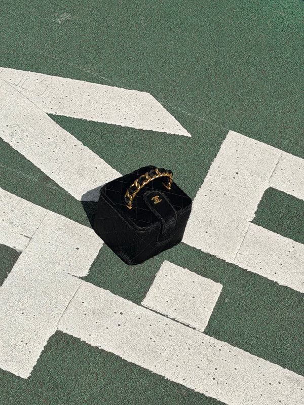 Chanel Vintage Mini Square Top Handle Vanity Box Black Ponyhair Quilted CC cocomark Lagerfeld 3 series 1994/96